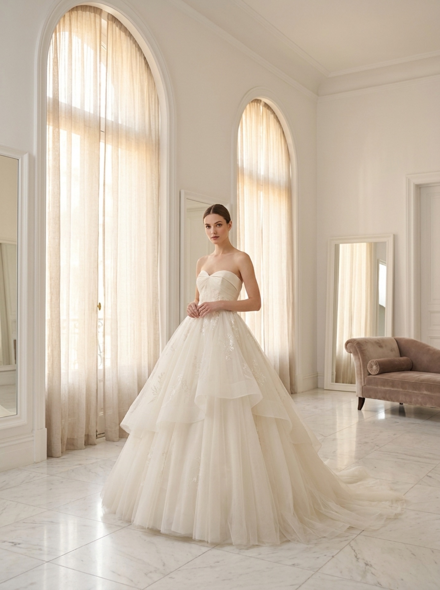 Trinity Gallery bride in an off-shoulder Carolina Herrera gown